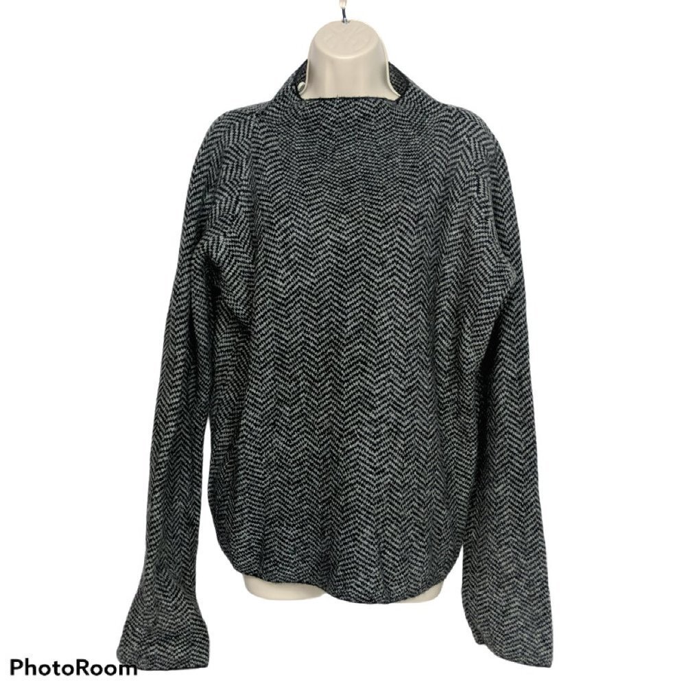 Max Studio Pullover Herringbone Sweater XL Black